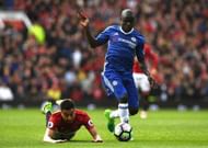 MANCHESTER, ENGLAND - APRIL 16:  Jesse Lingard of Manchester United and N'Golo Kante of Chelsea battle for possession during the Premier League match between Manchester United and Chelsea at Old Trafford on April 16, 2017 in Manchester, England.  (Photo by Shaun Botterill/Getty Images)